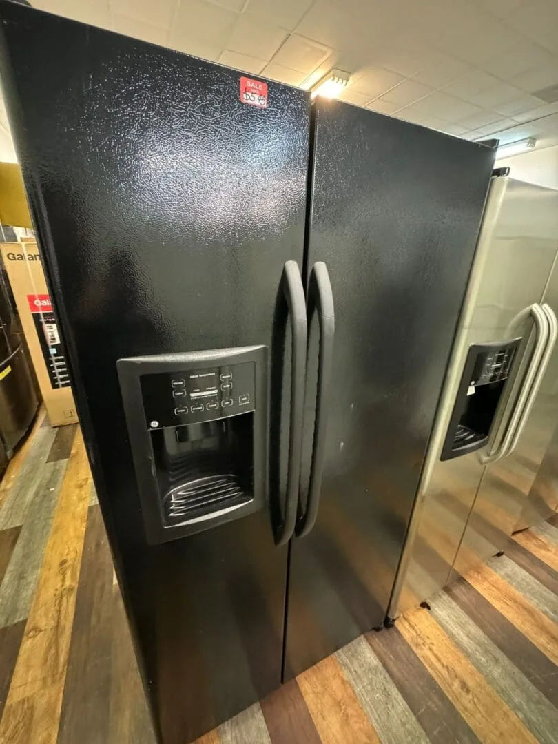 GE Refurbished Black 25.0 Cu. Ft. Side-By-Side Refrigerator with Dispenser