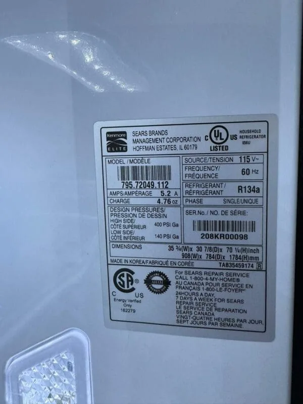 Kenmore Elite 36'' Counter Depth 3 Door Frenchdoor Refrigerator - Black