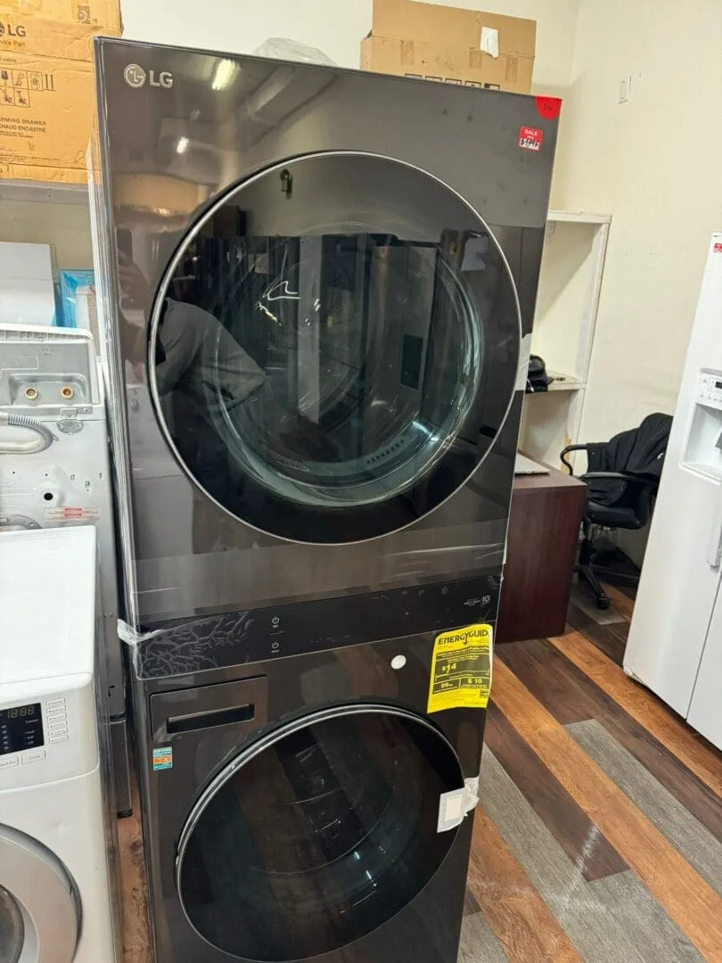 LG – 5.0 Cu. Ft. HE Smart Front Load Washer and 7.4 Cu. Ft. Electric Dryer WashTower – Black Steel