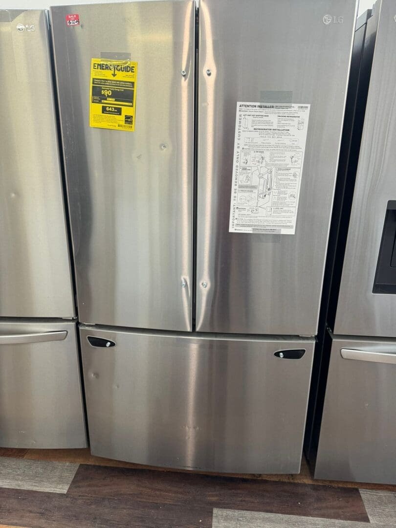 LG New 36 Inch 3 Door French Door Refrigerator with 29 cu. ft. Total Capacity  As is – Freestanding