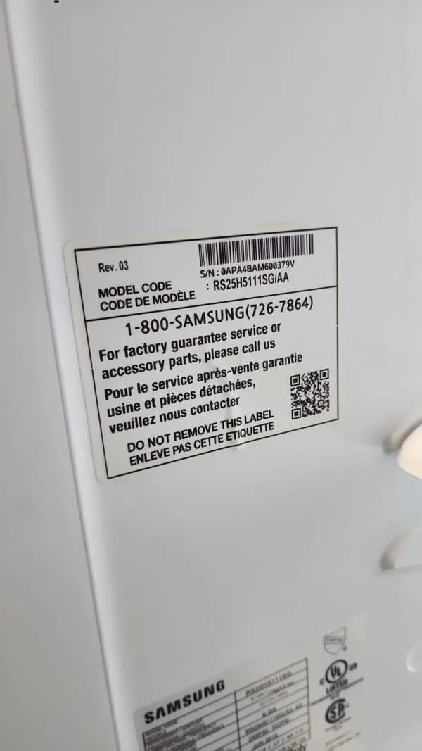 Samsung Used 36 Inch Side by Side Refrigerator with 24.5 cu. ft. Capacity - Black Stainless
