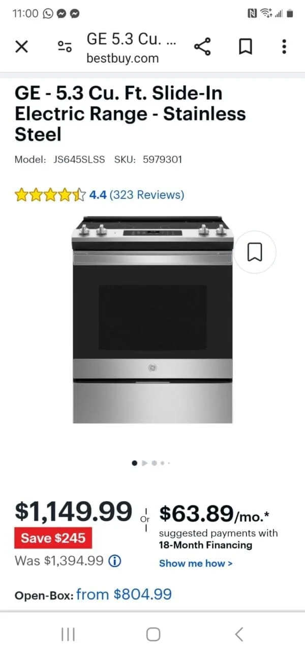 GE New 5.3 Cu.ft Slide in Electric Range - Stainless Steel