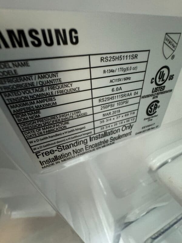 Samsung Refurbished 36 Inch Side by Side Refrigerator - Stainless