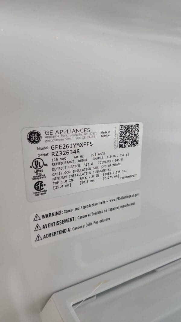 GE New GFE26JYMXFFS 36 Inch French Door Refrigerator - Image 2