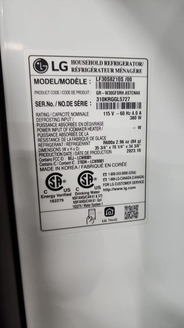 LG LF30S8210S 36 Inch Smart 4-Door French Door Refrigerator - Image 2