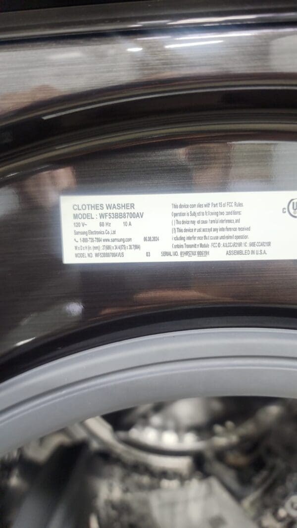 Samsung WF53BB8700AVUS High-Efficiency Stackable Load Washer - Image 2