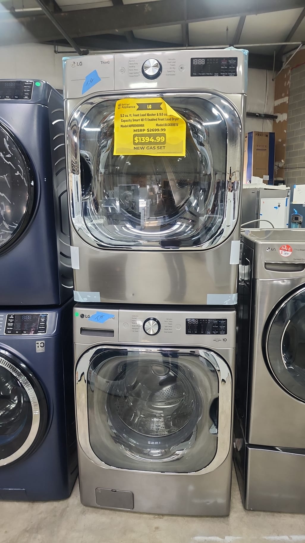 LG New 5.2 cu. ft. Mega Capacity Front Load Washer and 9.0 cu. ft. Gas Dryer