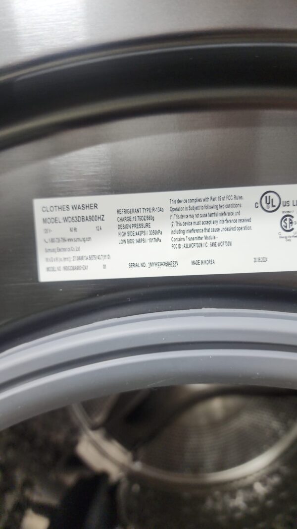 Samsung WD53DBA900HZ 27 Inch Smart Front Load Washer/Dryer Combo - Image 4