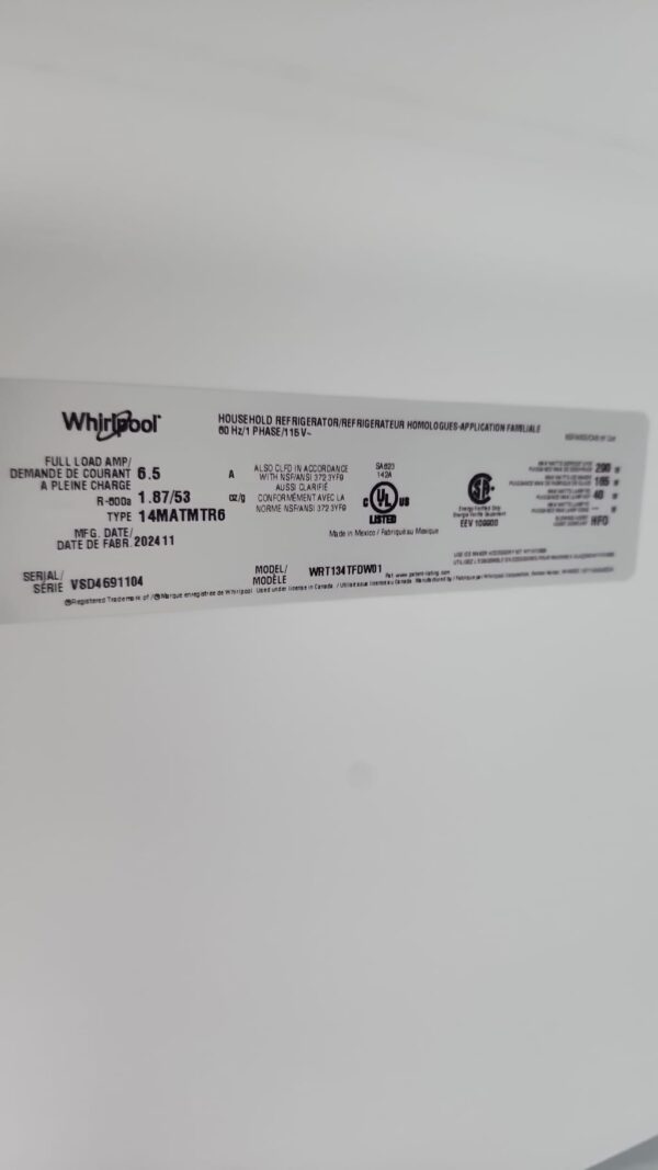 Whirlpool WRT134TFDW – 14.3 cu ft Top-Freezer Refrigerator - Image 4