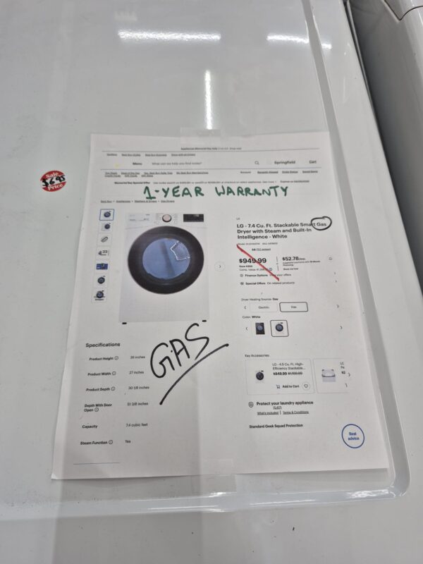 LG New DLGX4001W – 7.4 cu ft Smart Gas Dryer - Image 5