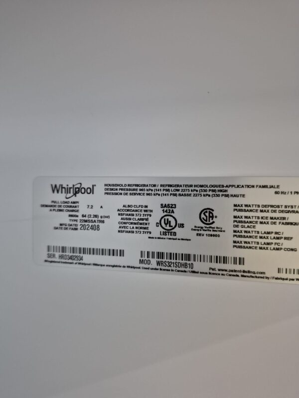 Whirlpool WRS321SDHB10 – 21.4 cu ft  Side‑by‑Side Refrigerator - Image 4