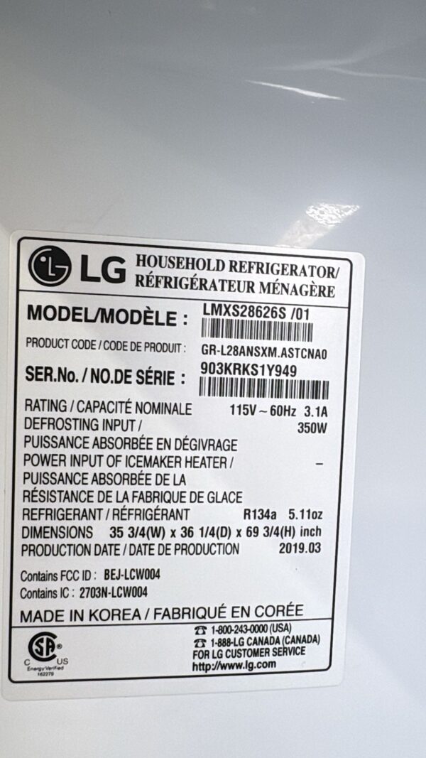 LG LMXS28626S 36 Inch 4-Door French Door Refrigerator - Image 4