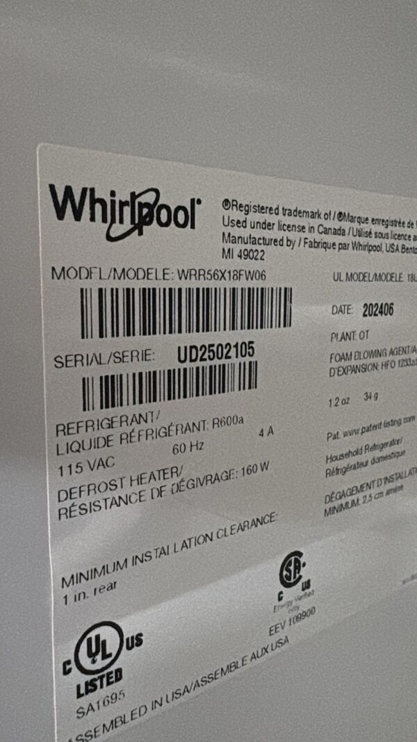 Whirlpool New WRR56X18FW06 18 cu ft All‑Refrigerator - Image 4