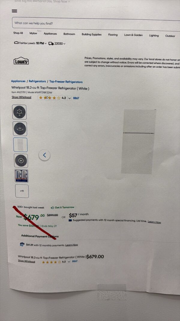 Whirlpool New WRT318FZDW 30 Inch Top Freezer Refrigerator - Image 4